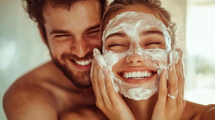 pareja lavando su cara